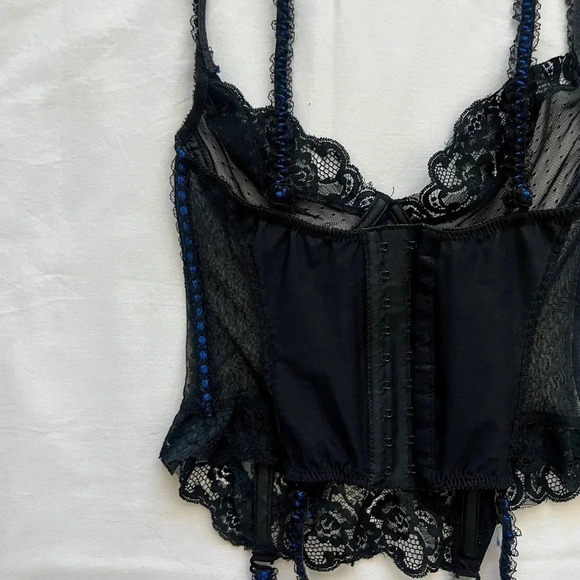 Vintage 90’s Black Lace & Mesh Bustier Corset Tank Top - Picture 4 of 8